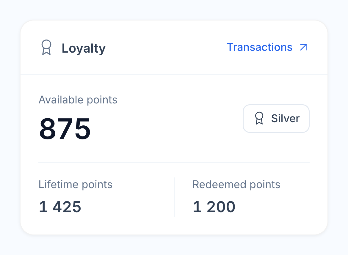 John Smith’s native CRM loyalty card with points balance, lifetime points, redeemed points and Silver tier