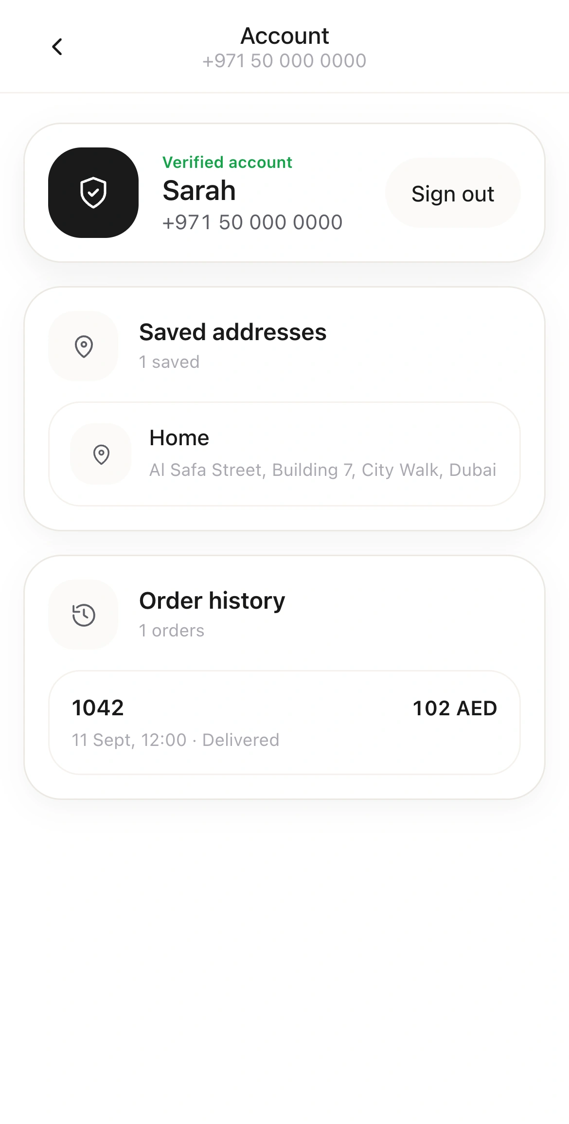 CityWalk guest account with a saved delivery address and recent order