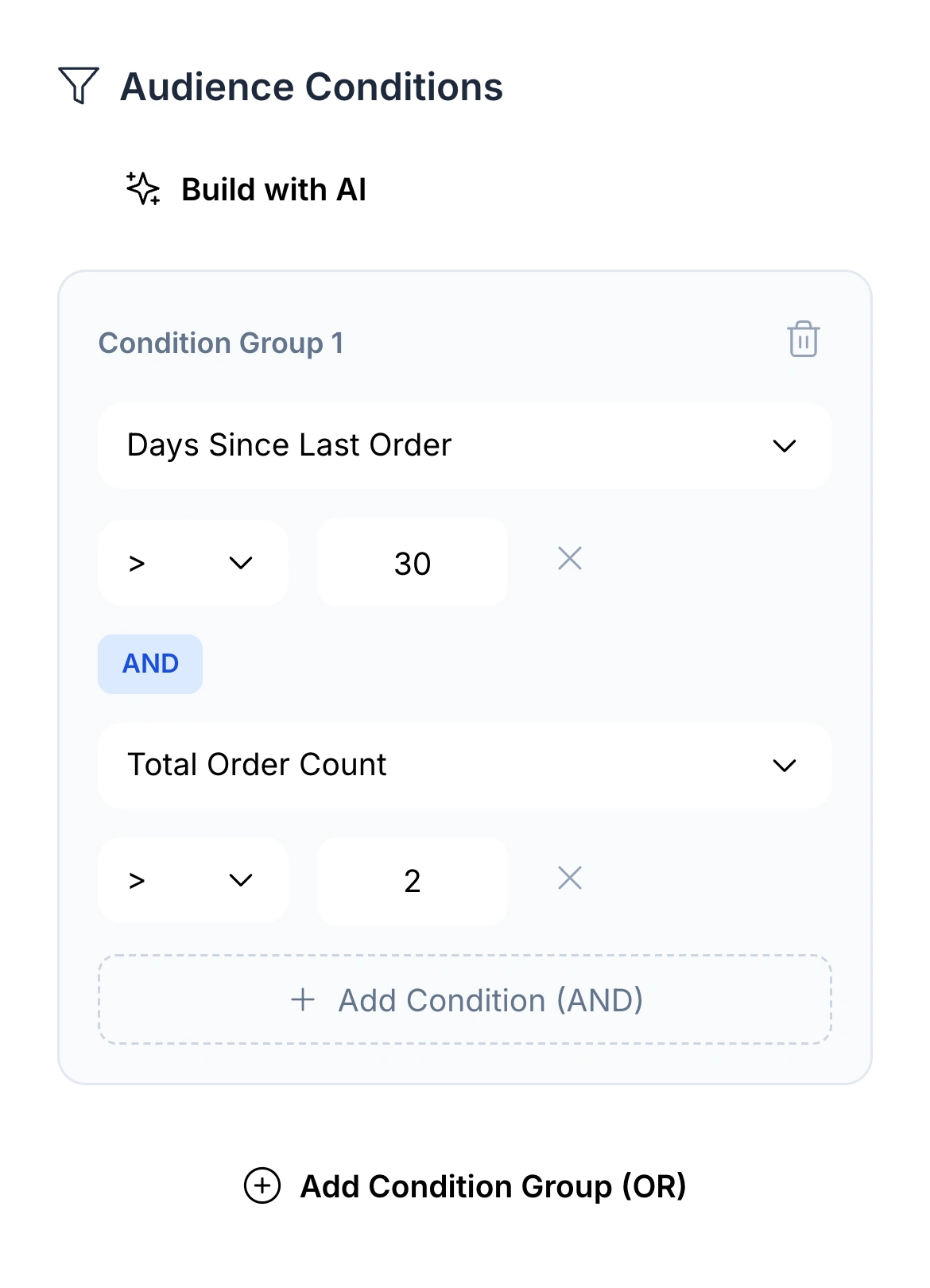 Native Audience Builder with the same two conditions