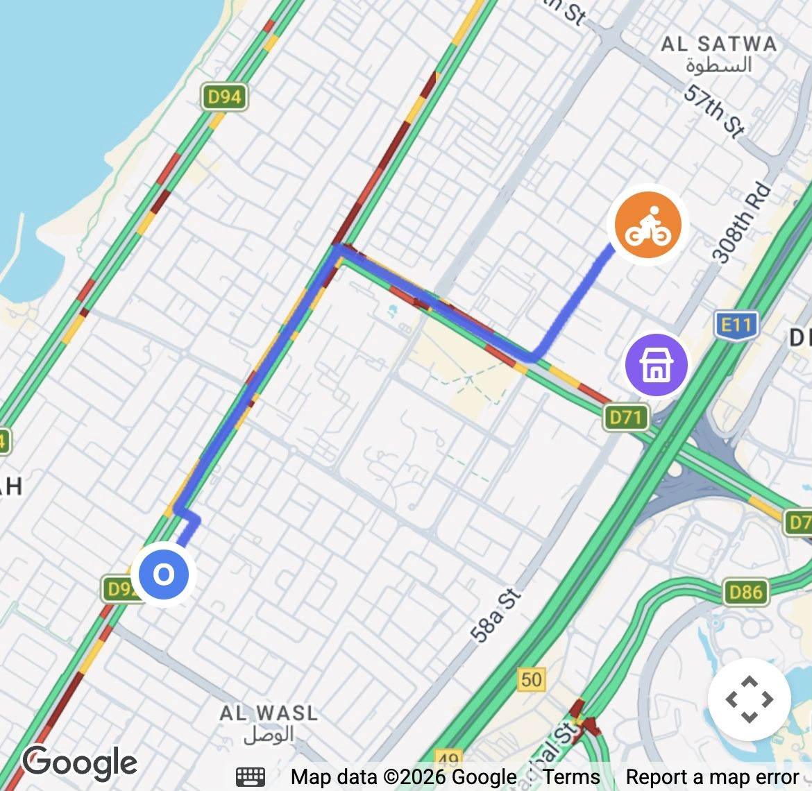 Google Maps road route, courier and delivery destination