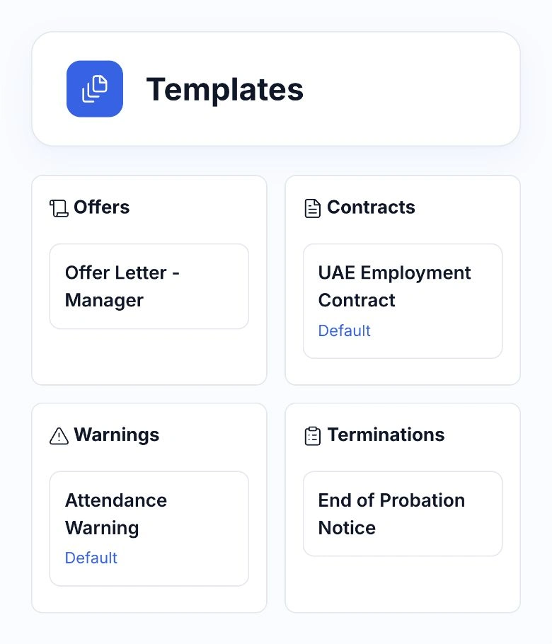 HoreX HR templates for offers, employment contracts, attendance warnings and termination notices