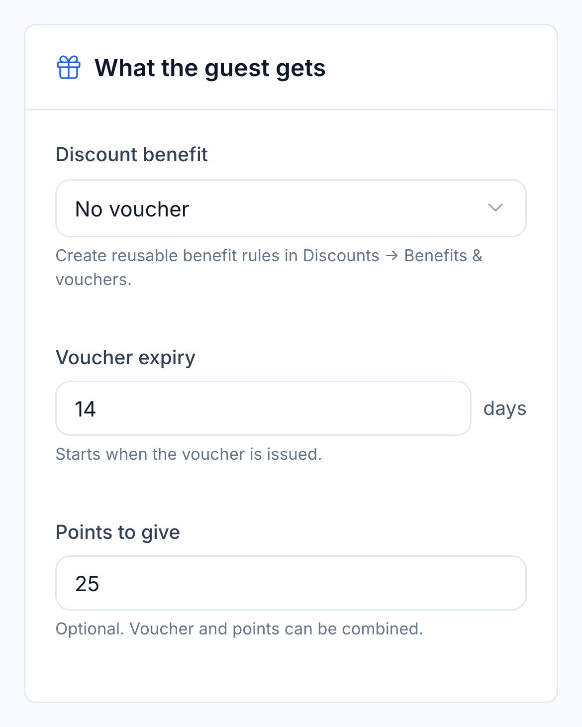 Native loyalty automation controls for a discount benefit, voucher expiry and bonus points