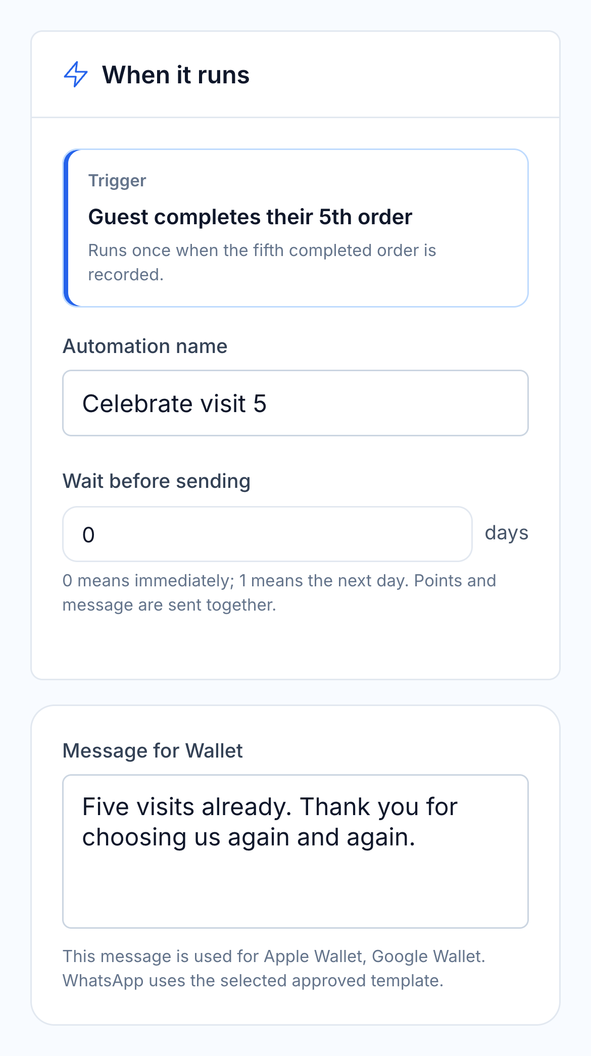 HoreX visit milestones automation: qualifying event, timing and editable guest message