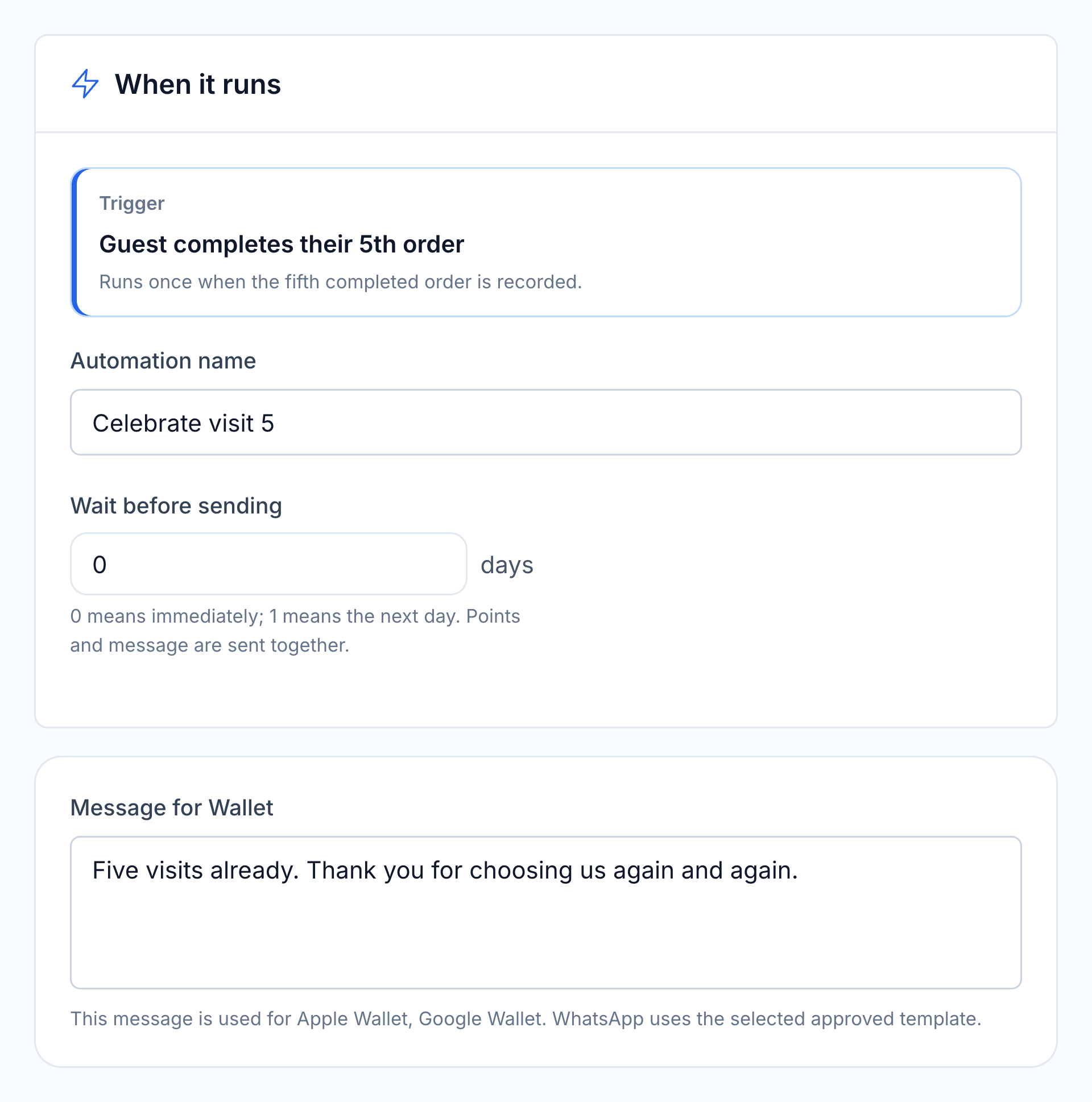 HoreX visit milestones automation: qualifying event, timing and editable guest message