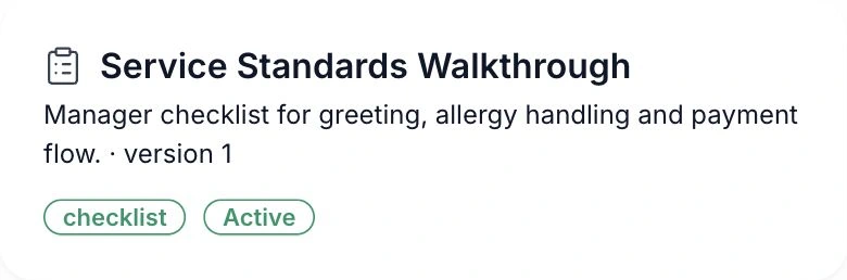 Native HoreX Service Standards Walkthrough checklist identity
