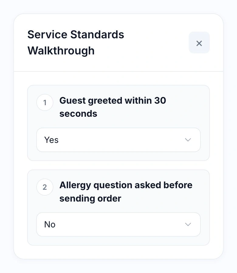 Illustrative answers in the native HoreX task form: greeting Yes, allergy question No