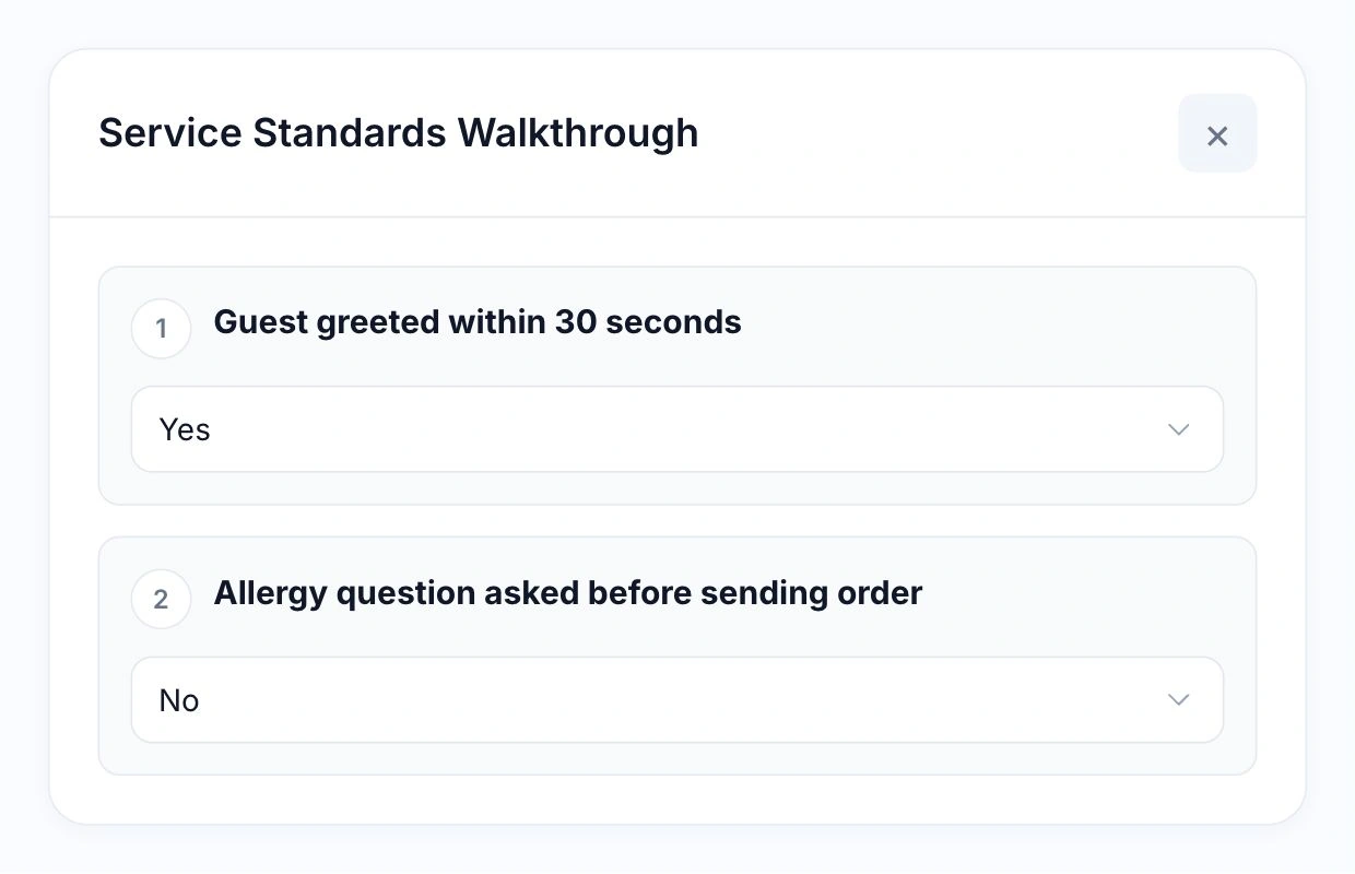 Illustrative answers in the native HoreX task form: greeting Yes, allergy question No